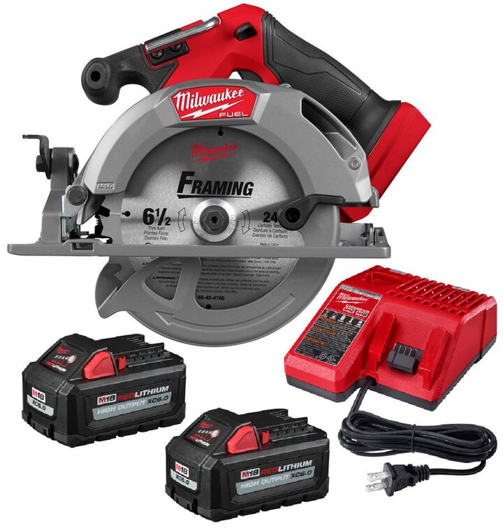 Milwaukee M18 FUEL 6-1/2 Inch Circular Saw & M18 REDLITHIUM HIGHOUTPUT 6.0 Starter Kit with Battery & Charger Bundle