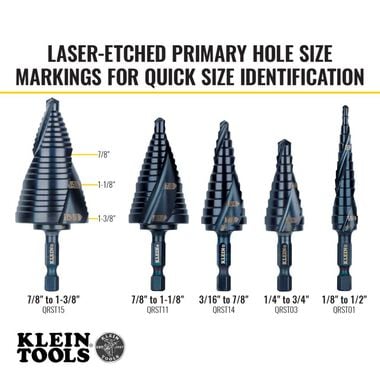 Klein Tools 7/8in to 1-3/8in Quick Release Sprial Flute Step Drill Bit, large image number 2