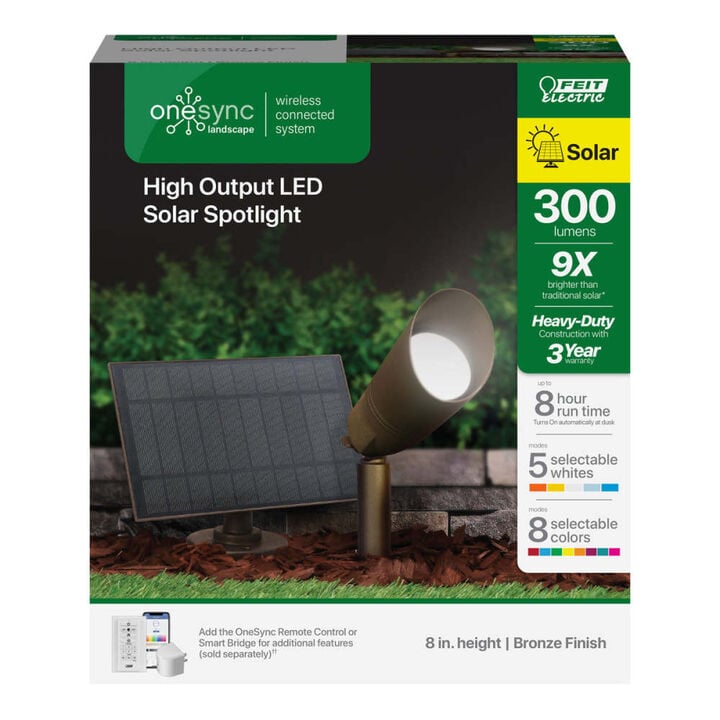 Feit Electric 8 Inch OneSync 300 Lumens Solar Spotlight Bronze, large image number 2