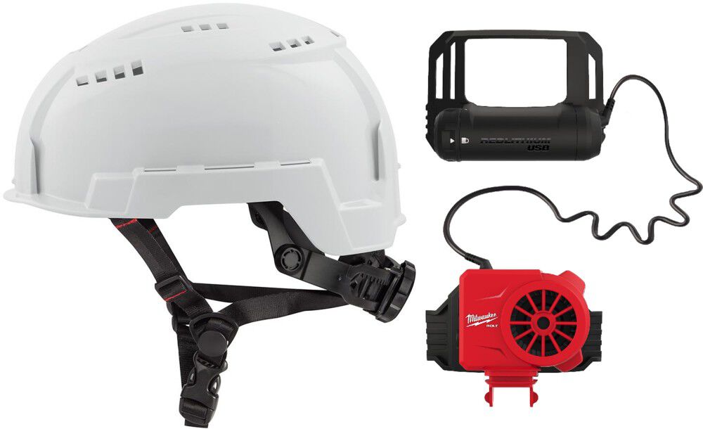 Milwaukee BOLT White Vented Helmet Class C & USB Cooling Fan Bundle - MIL000011800