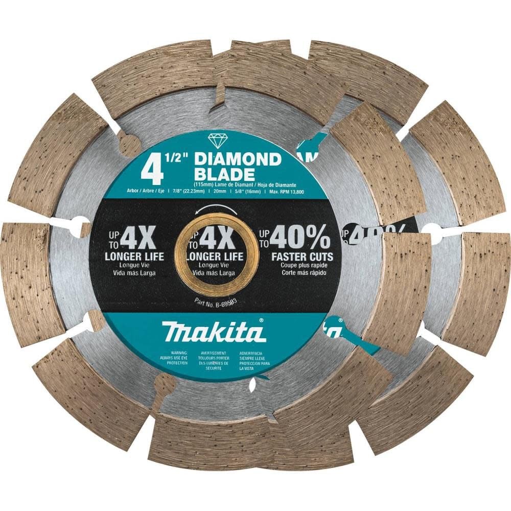 Makita 4 1/2 Inch Segmented Rim Diamond Blades for Masonry (2 Pack) – B-69602