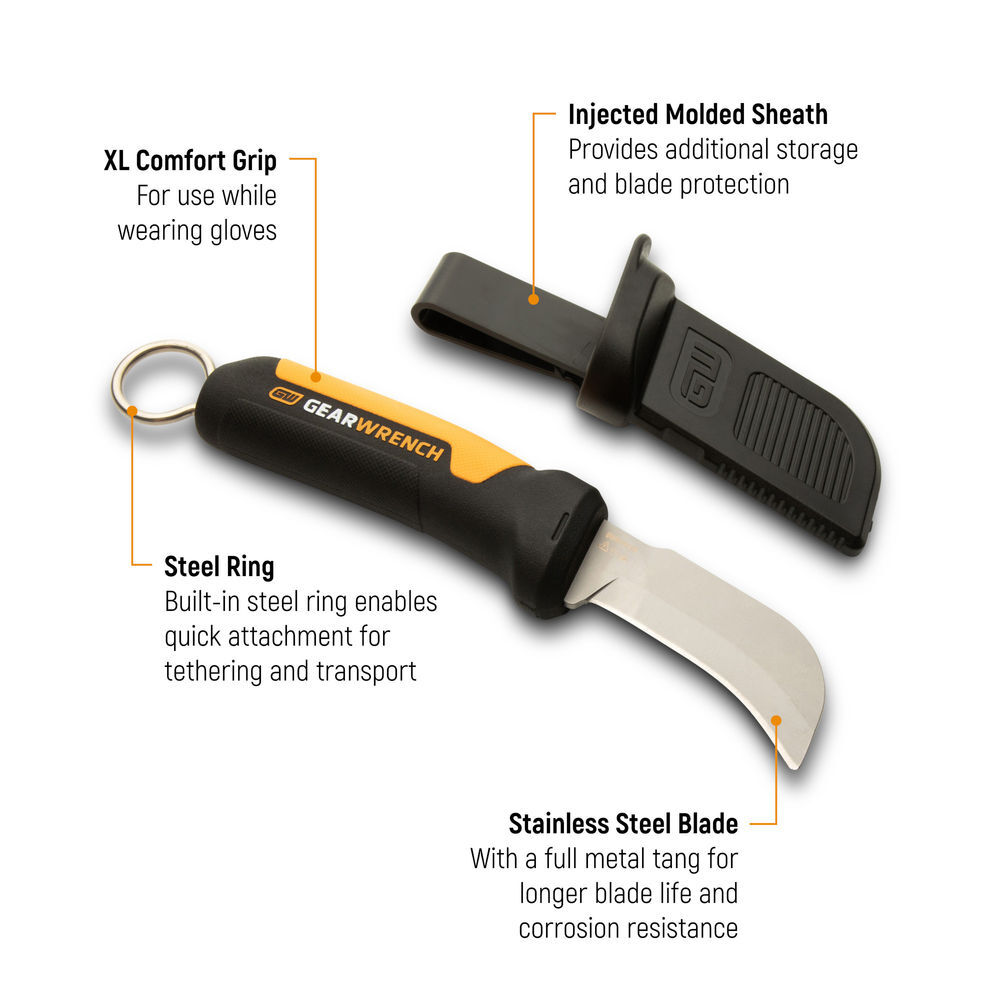 GEARWRENCH Lineman Fixed Blade Hawkbill Knife with Blunt Tip, large image number 2