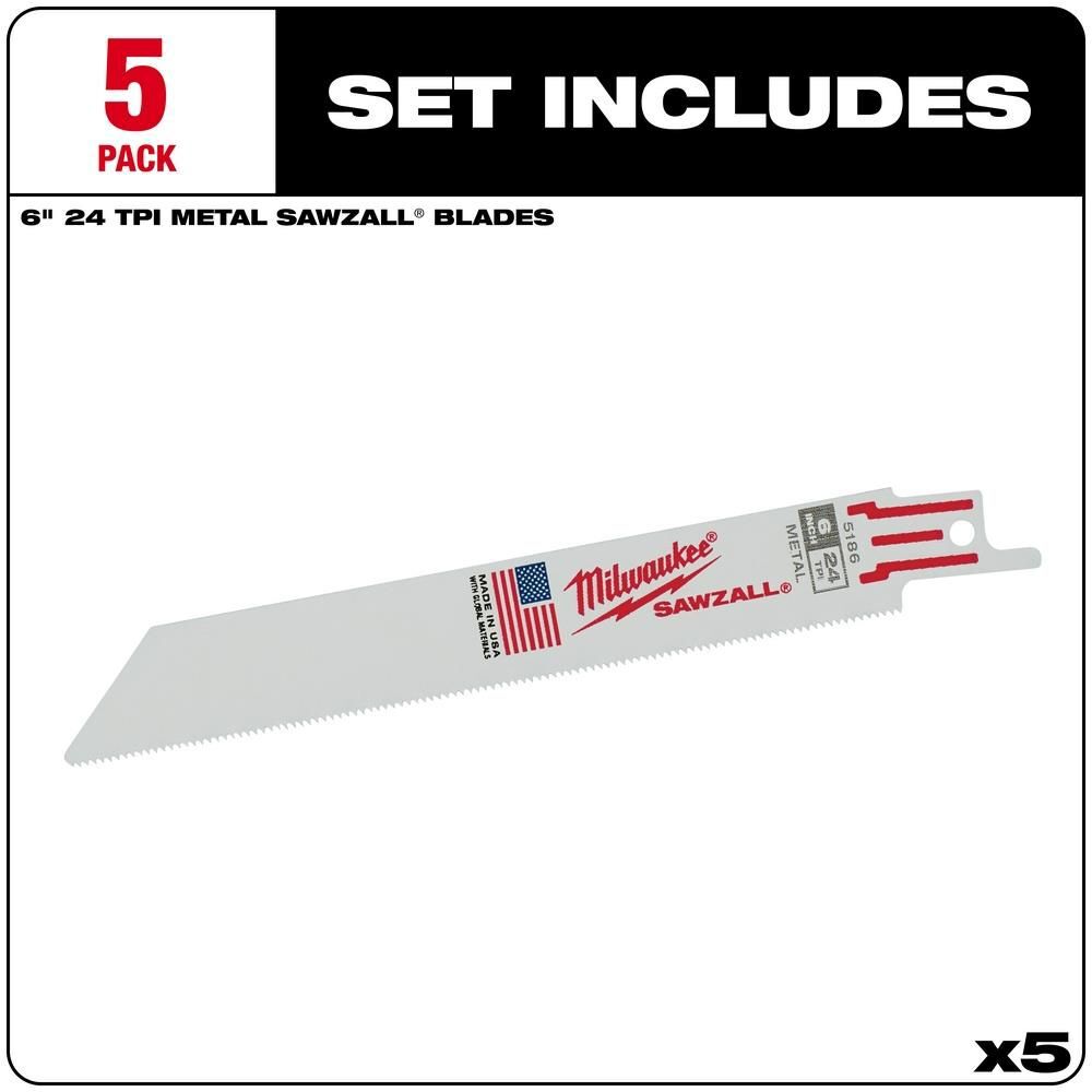 Milwaukee 6 in. 24 TPI Thin Kerf SAWZALL Blades 5PK, large image number 2