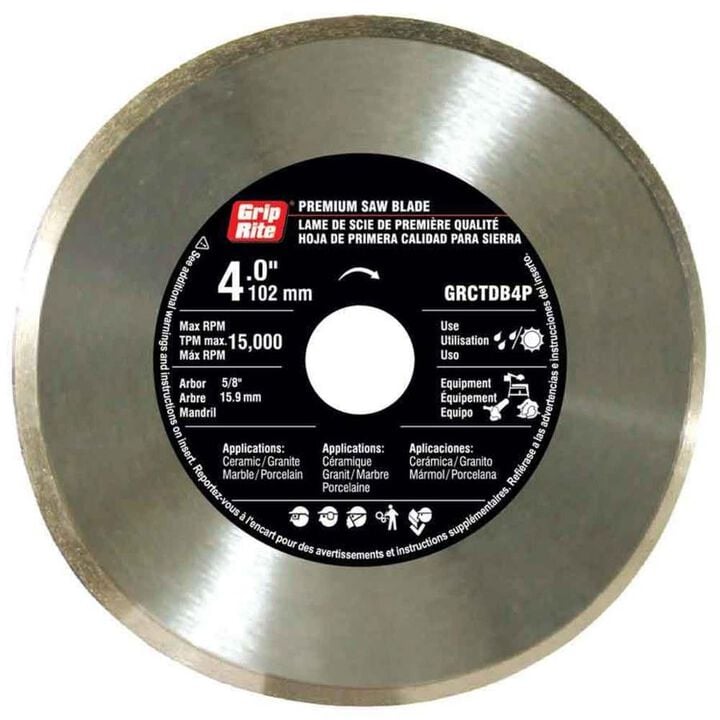 Grip Rite 4 Inch Premium Continuous Rim Diamond Blade for Tile