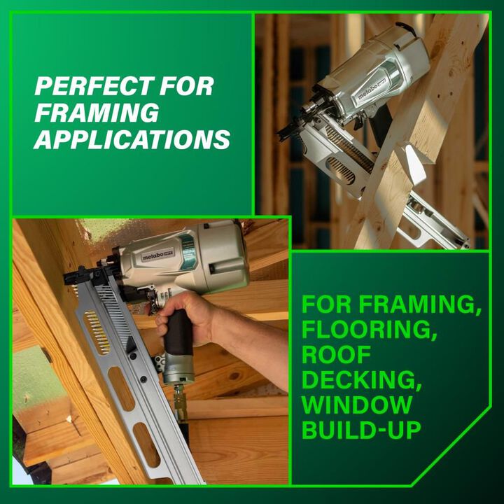 Metabo HPT 3 1/4in 21 Degree Pneumatic Framing Nailer with Depth Adjustment & Aluminum Magazine, large image number 2