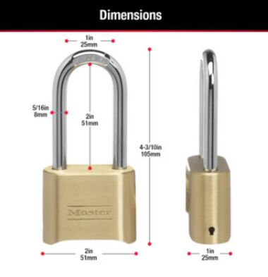 Master Lock 2in Combination Wide Resettable Brass Padlock with 2-1/4in Shackle, large image number 4