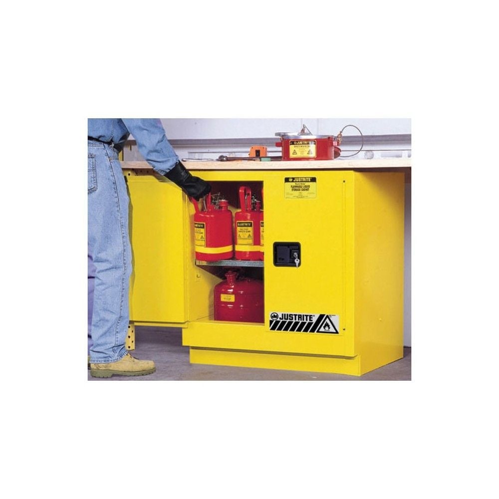 Justrite 22 Gallon Yellow Steel Manual Close Flammable Cabinet, large image number 2