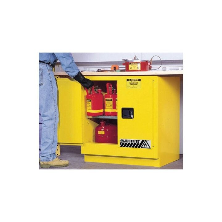 Justrite 22 Gallon Yellow Steel Manual Close Flammable Cabinet, large image number 1