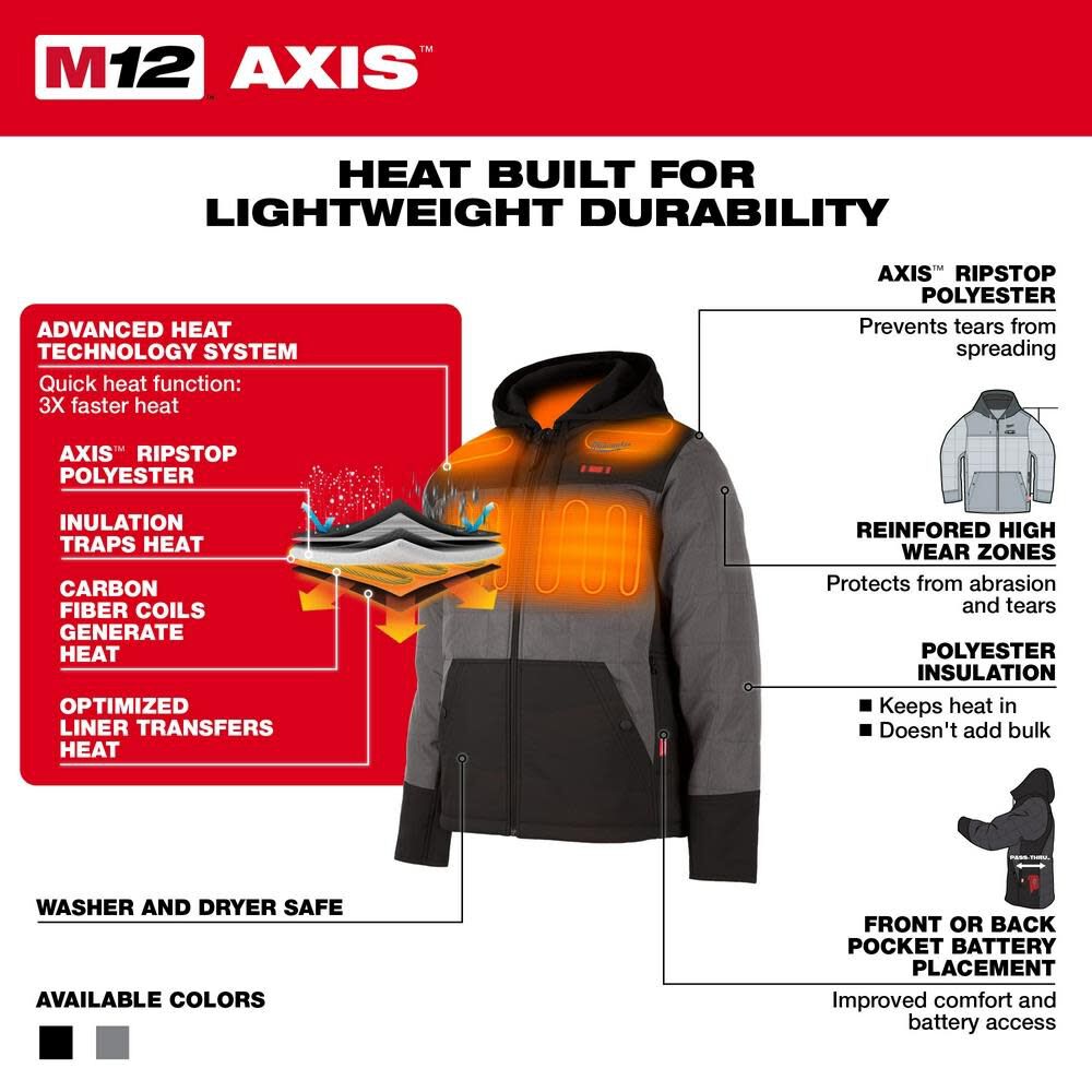 Milwaukee M12 Heated AXIS Hooded Jacket Kit Gray Small, large image number 4