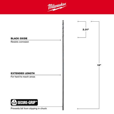 Milwaukee 3/16 in. Aircraft Length Black Oxide Drill Bit, large image number 2