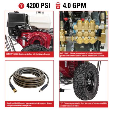 Simpson Aluminum Water Blaster 4200 PSI at 4.0 GPM HONDA GX390 with CAT Triplex Plunger Pump Cold Water Professional Belt Drive Gas Pressure Washer (49-State), large image number 8