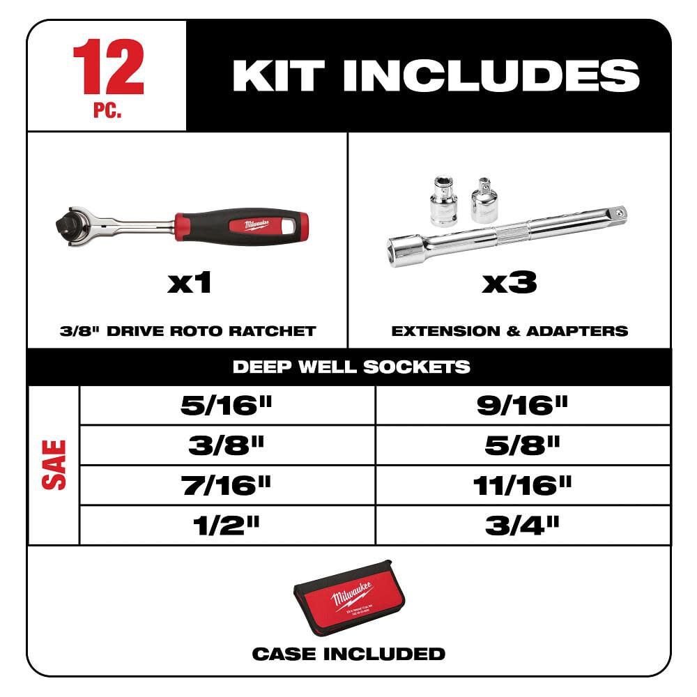 Milwaukee 12-Piece 3/8 in. Drive SAE Socket Set, large image number 2