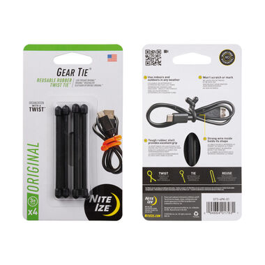 Nite Ize Gear Tie Reusable Rubber Twist Tie 3in 4pk Black, large image number 2
