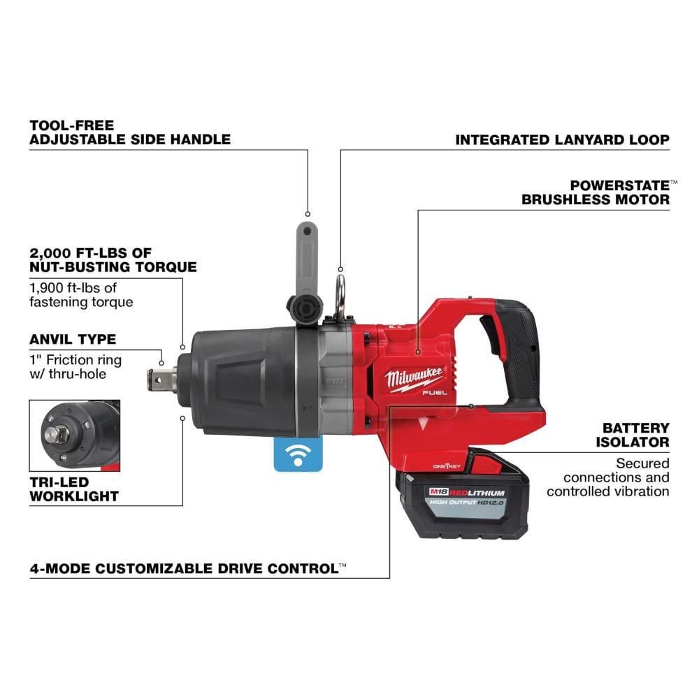 Milwaukee M18 FUEL 1 in. D-Handle High Torque Impact Wrench with ONE-KEY Kit, large image number 4