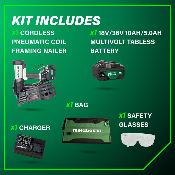 Metabo HPT Cordless Pneumatic 18V 15 Degree Coil Wire Collated Framing Nailer Kit, large image number 5