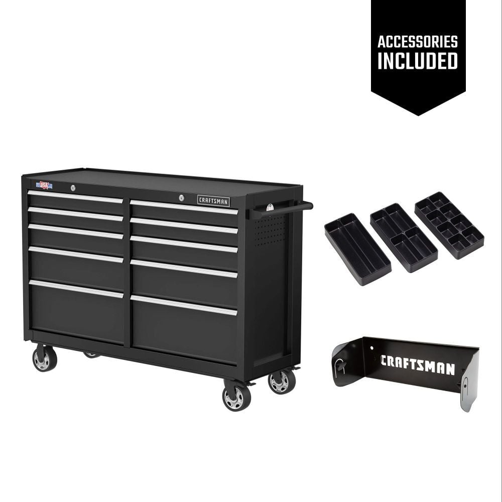 CRAFTSMAN S2000 52 Inch 10-Drawer Cabinet with Tray & Holder, Black – CMST352102BK