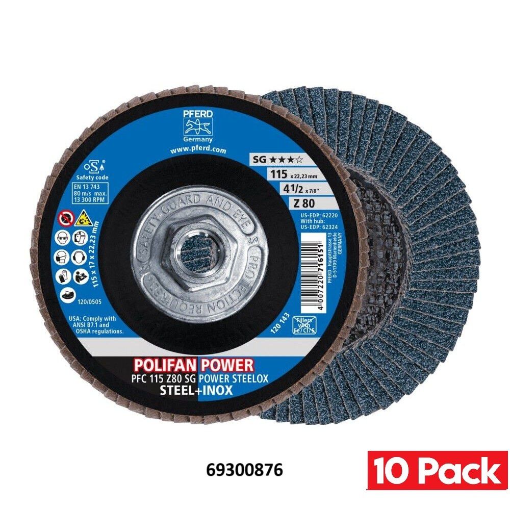 Pferd 4-1/2 Inch x 5/8-11 Inch, Z SG POWER STEELOX, 80 Grit, T29, Threaded Flap Disc Bundle, 10 Pieces, large image number 2