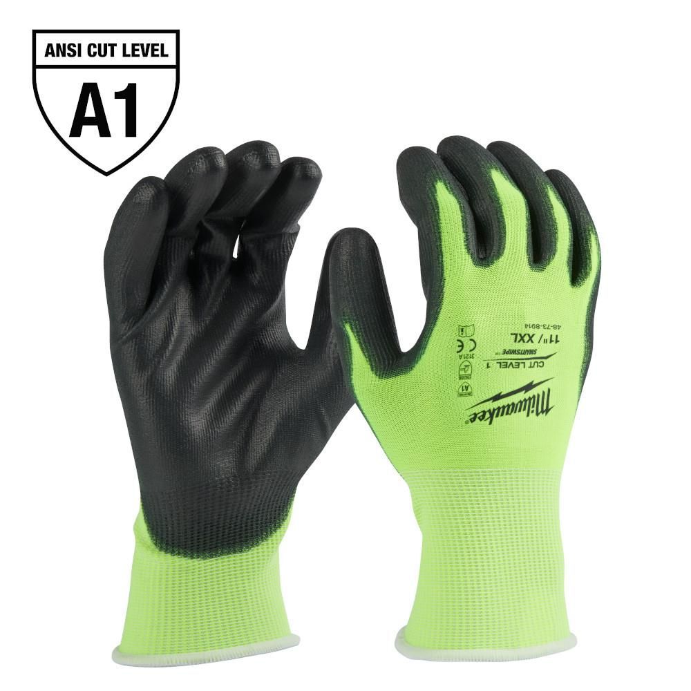 Milwaukee 12 Pair High Visibility Cut Level 1 Polyurethane Dipped Gloves - XXL Size 3XL - 48-73-8914B