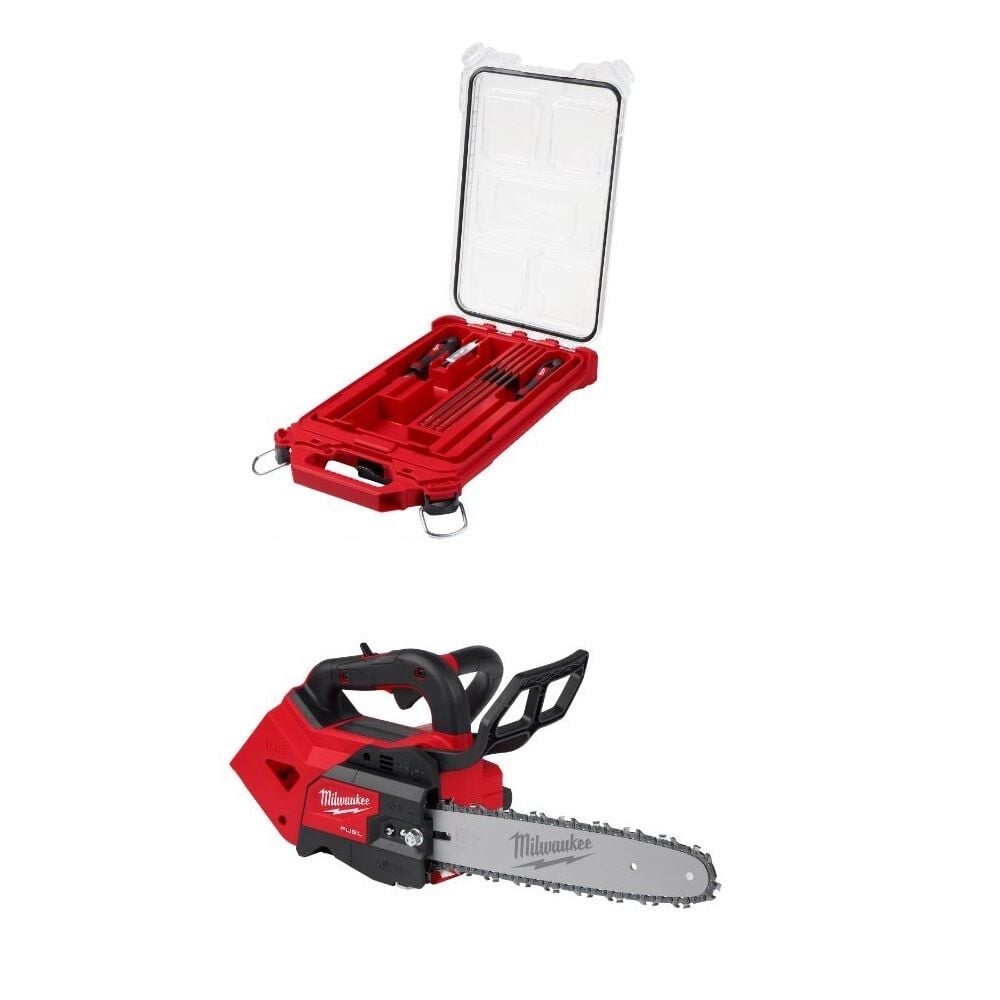 Milwaukee Saw Chain Sharpening Set 9 Pieces and M18 Fuel 14 Inch Chainsaw (Bare Tool) Bundle - MIL000011530