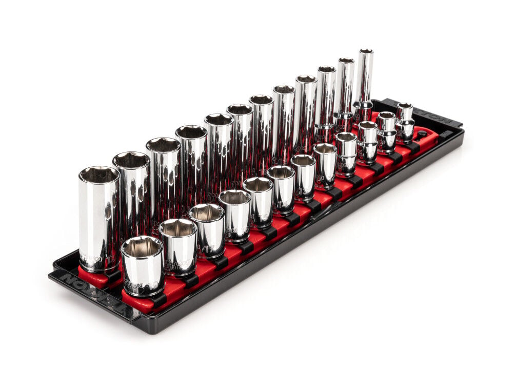 Tekton 3/8 Inch 6 Point Socket Set, 24 Pieces (8-19 mm) - SHD91215