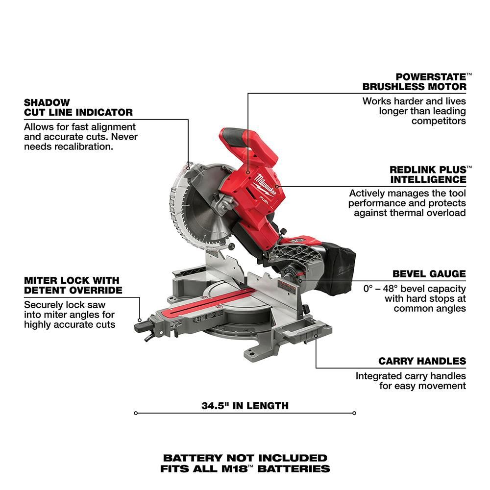 Milwaukee M18 FUEL HIGH DEMAND 10inch Miter Saw (Bare Tool), large image number 7
