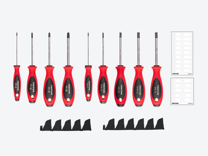 Tekton Phillips and Slotted Screwdriver Set with Organizer #0-#3, 1/8-3/8 9 Pieces, large image number 1