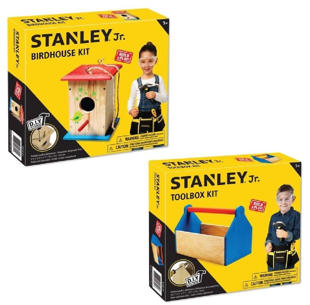 Stanley Jr Kids Wooden DIY Birdhouse Kit & Wooden DIY Toolbox Kit Bundle, large image number 1