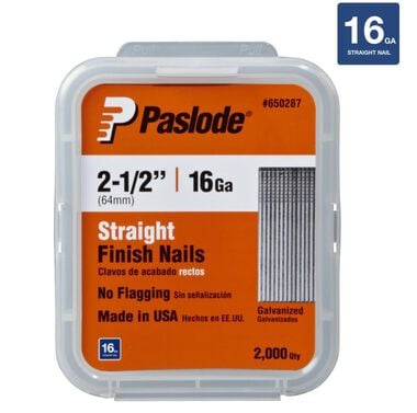 Paslode 2000 Pack 2-1/2in 16 Ga Galv Straight Finishing Nails, large image number 0