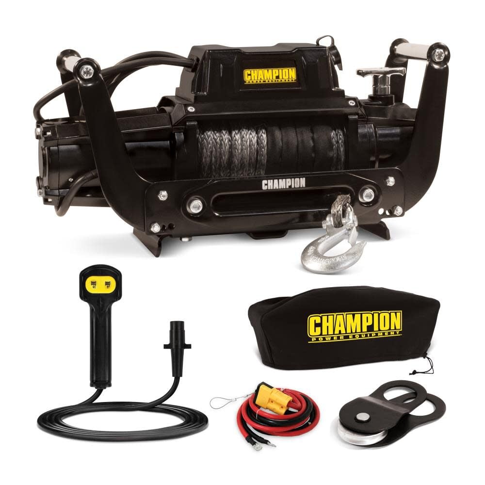 Champion Power Equipment 12000-lb. Truck/SUV Synthetic Rope Winch Kit with Speed Mount – 100427