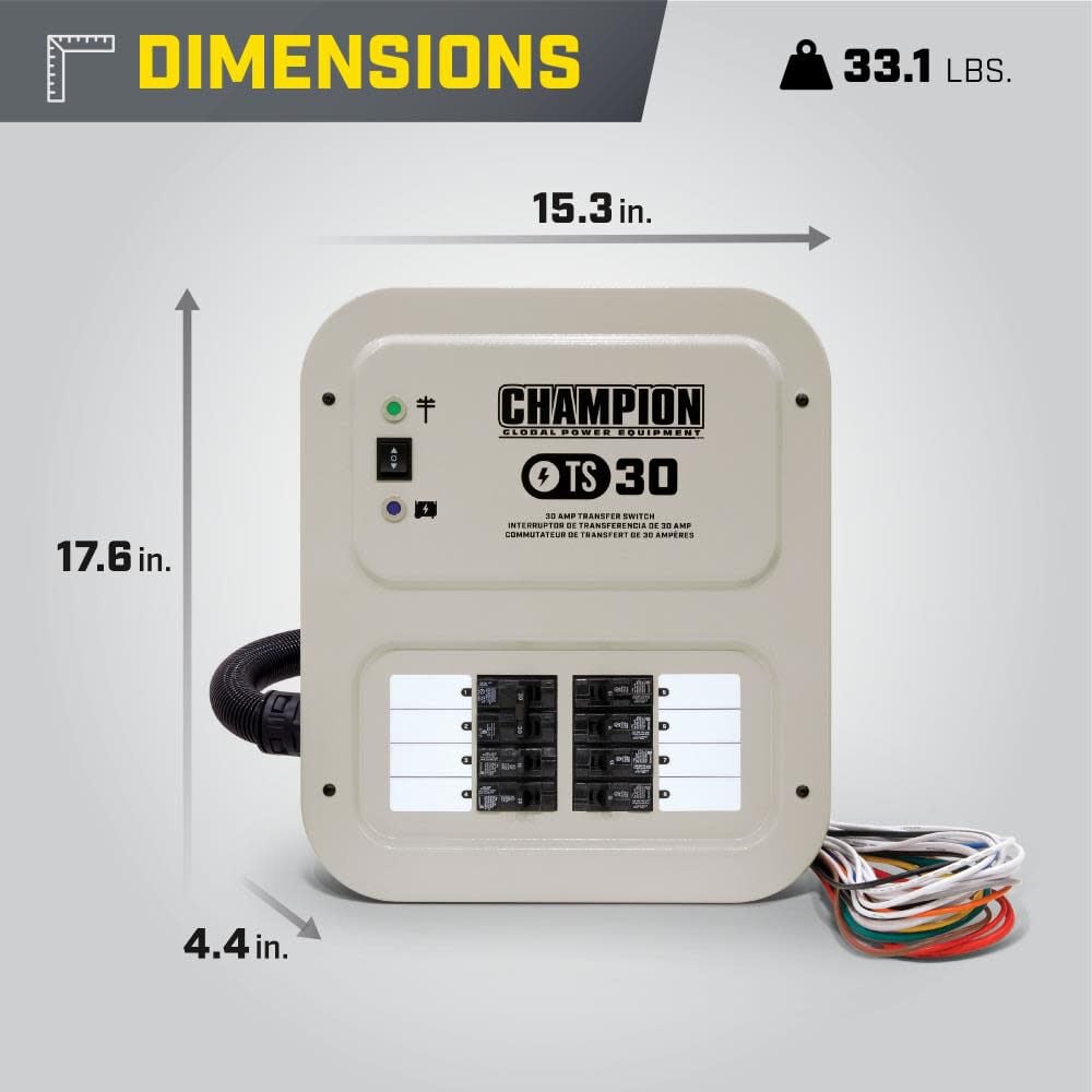 Champion Power Equipment 30-Amp Indoor-Rated Manual Transfer Switch with 25-Foot Generator Power Cord and Weather-Resistant Power Inlet Box, large image number 6