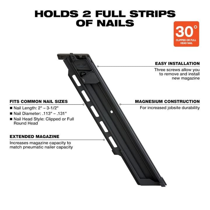 Milwaukee M18 FUEL 30 Degree Framing Nailer Extended Capacity Magazine, large image number 2