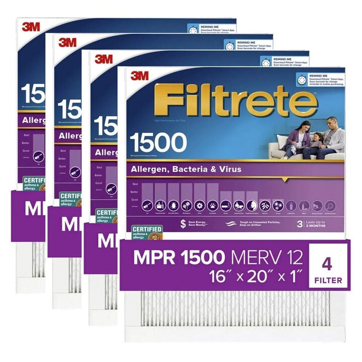 3M Filtrete 16 x 20 x 1-Inch 1500 MPR MERV 12 Allergen Defense Furnace Air Filter, 4-Pack, large image number 0