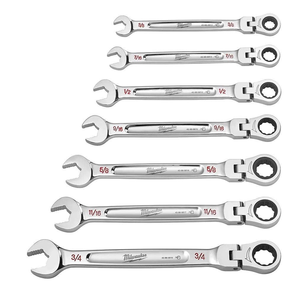 Milwaukee Combination Wrench Set Sae Flex Head Ratcheting 7pc 48 22 9429 - Image 13