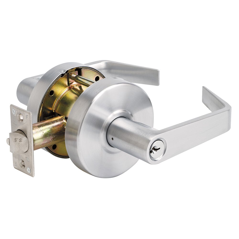 Master Lock Commercial Grade 2 Keyed Entry Angled Cylindrical Lockset Lever Brushed Chrome Finish – SLCHKE26D