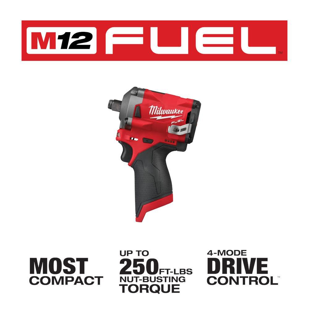 Milwaukee M12 Fuel Stubby 1 2inch Impact Wrench Reconditioned Bare Tool 2555 80 - Image 2