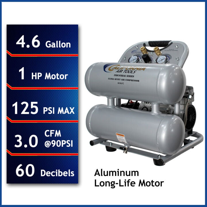 California Air Tools Ultra Quiet Oil-Free Corded 1HP 4.6 Gallon Industrial Tank Air Compressor with Long Life Motor, large image number 1