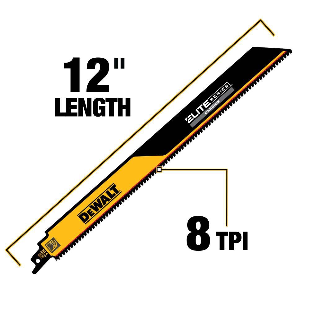 DEWALT ELITE SERIES Reciprocating Saw Blade 1pk Carbide Tipped 12in 8 TPI Metal Cutting, large image number 4