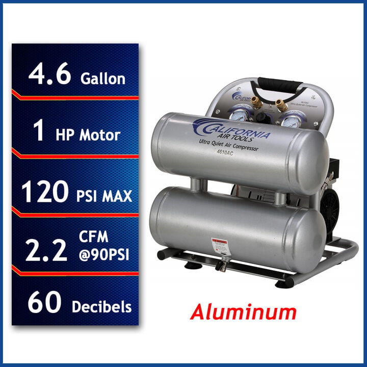 California Air Tools Ultra Quiet Oil-Free Corded 1HP 4.6 Gallon Aluminum Twin Tank Air Compressor, large image number 1