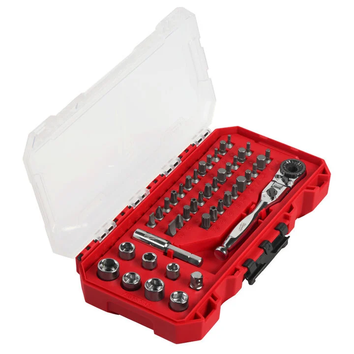 Milwaukee 1/4 Inch Hex Drive Mini Flex Head Ratchet & Bit Set 44 Pieces