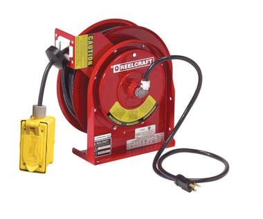 Reelcraft Power Cord Reel Steel 45' Duplex Outlet Box with GFCI