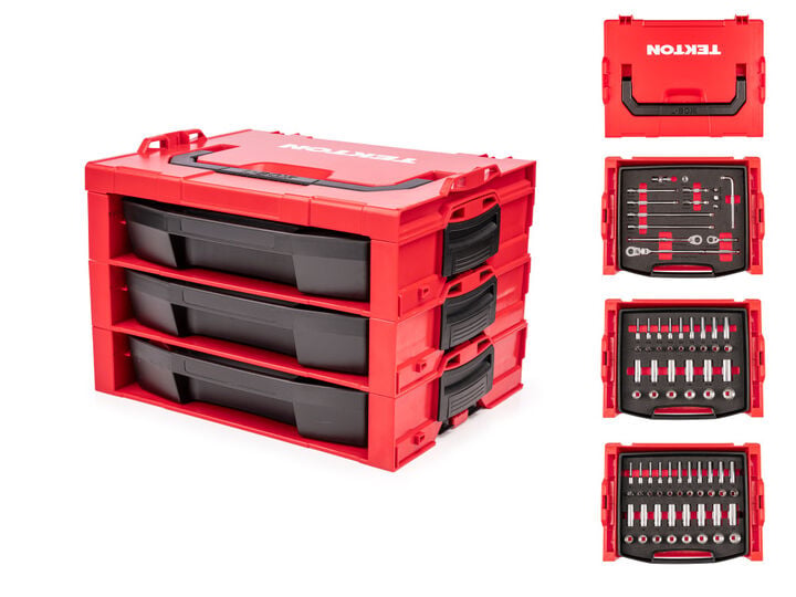 Tekton 3/8 Shallow and Deep 12 Point Socket and Ratchet Set with Stacking Organizer, 83 Pieces, large image number 0