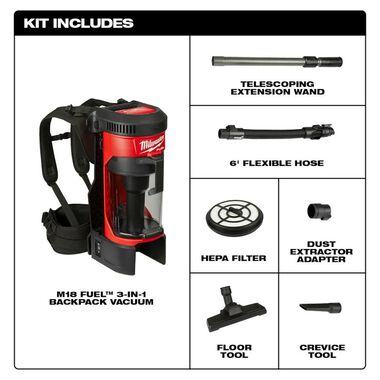 Milwaukee M18 FUEL 3-in-1 Backpack Vacuum (Bare Tool), large image number 1