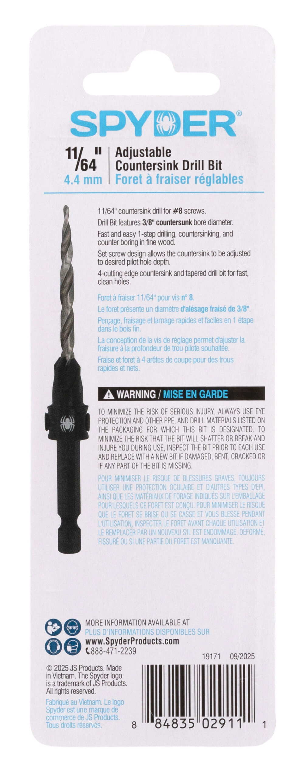 Spyder 11/64 Inch HSS Tapered Adjustable #6 Countersink Twist Drill Bit, large image number 6