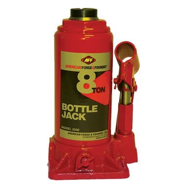 American Forge Heavy Duty 8 Ton Bottle Jack Manual Machine Hardened Steel Saddles Centered Pumps and Rams