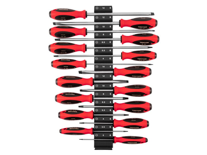 Tekton Slotted Screwdriver Set with Organizer 3 - 14 mm 16 Pieces