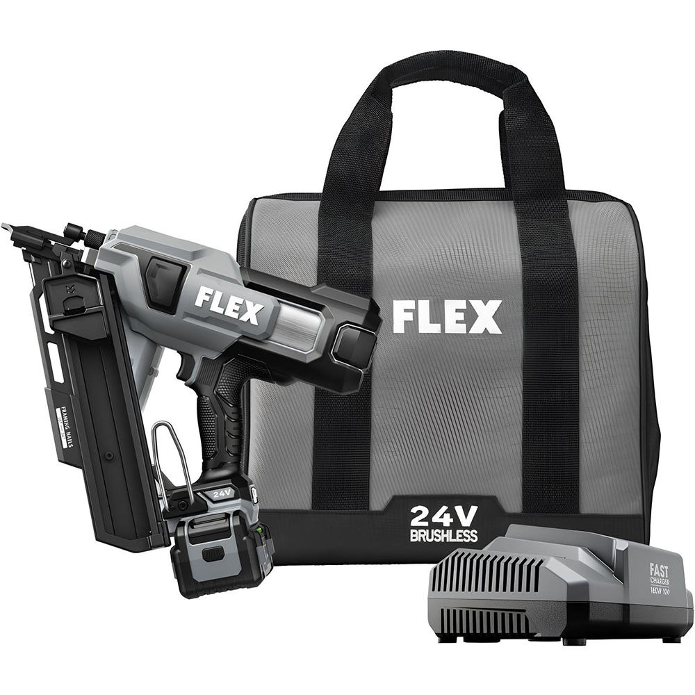 FLEX 24V Brushless 30 Degree Framing Nailer Kit - FX4351B-1C
