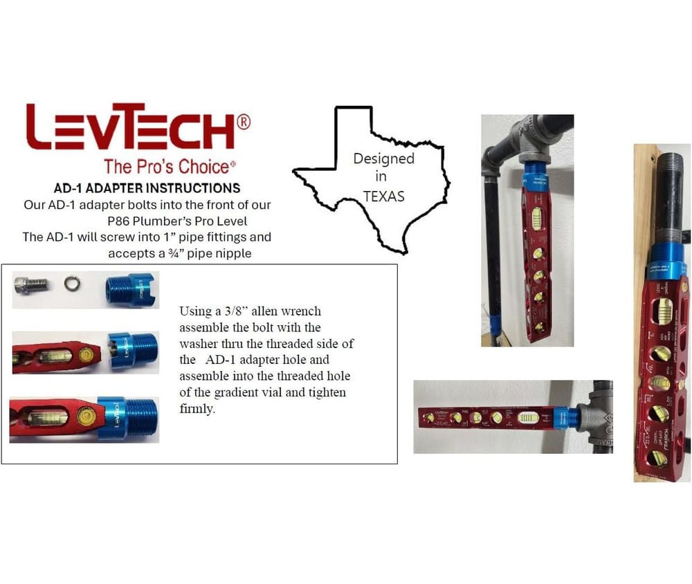 LevTech P86 Plumbers Torpedo Level with Sprinkler Adapter, large image number 2