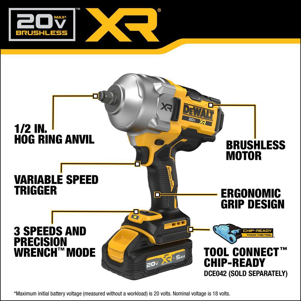 DEWALT 20V 1/2 High Torque Impact Wrench Kit, large image number 4