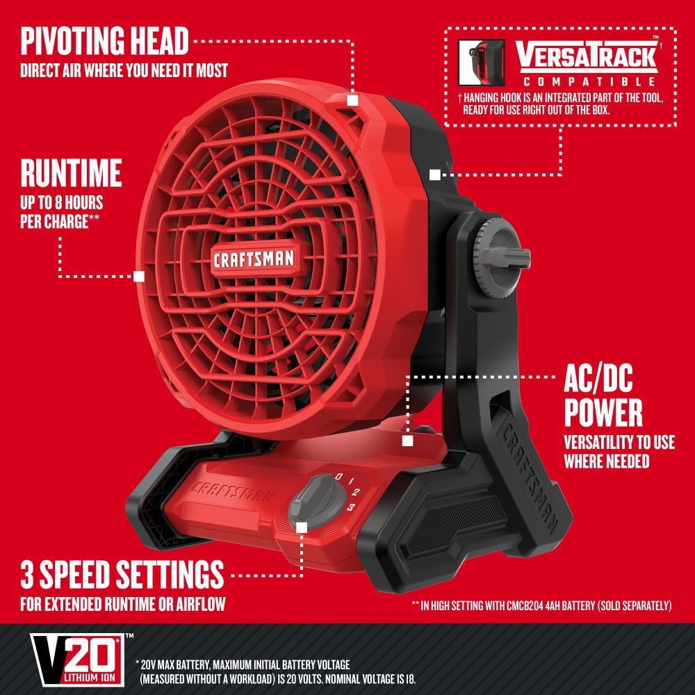 CRAFTSMAN V20 Cordless Jobsite Fan (Bare Tool), large image number 3