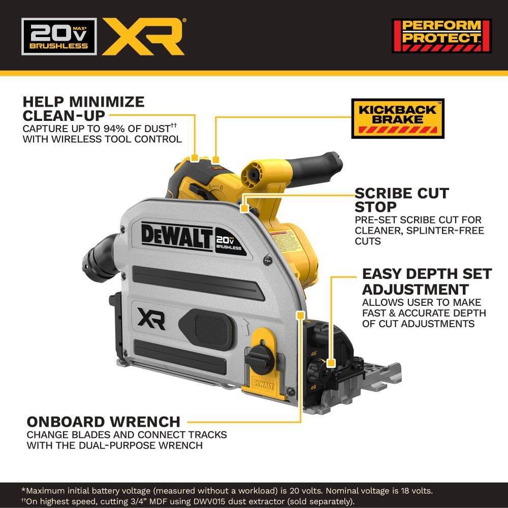 DEWALT 20V XR 6 1/2 Inch Track Saw (Bare Tool) with Two 30 Inch Tracks, large image number 3